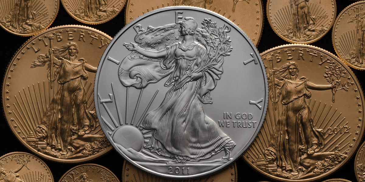 front of Silver Eagle coin